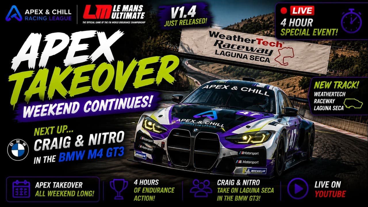 Le Mans Ultimate LIVE 🔥 4 Hours of Laguna Seca | BMW M4 GT3 | Craig & Nitro