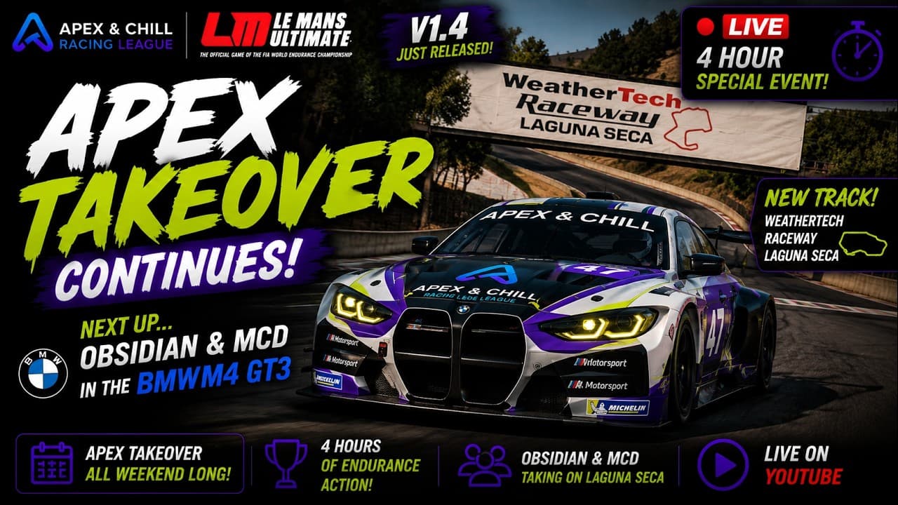 Le Mans Ultimate LIVE 🔥 4 Hours of Laguna Seca | BMW M4 GT3 | Obsidian & MCD