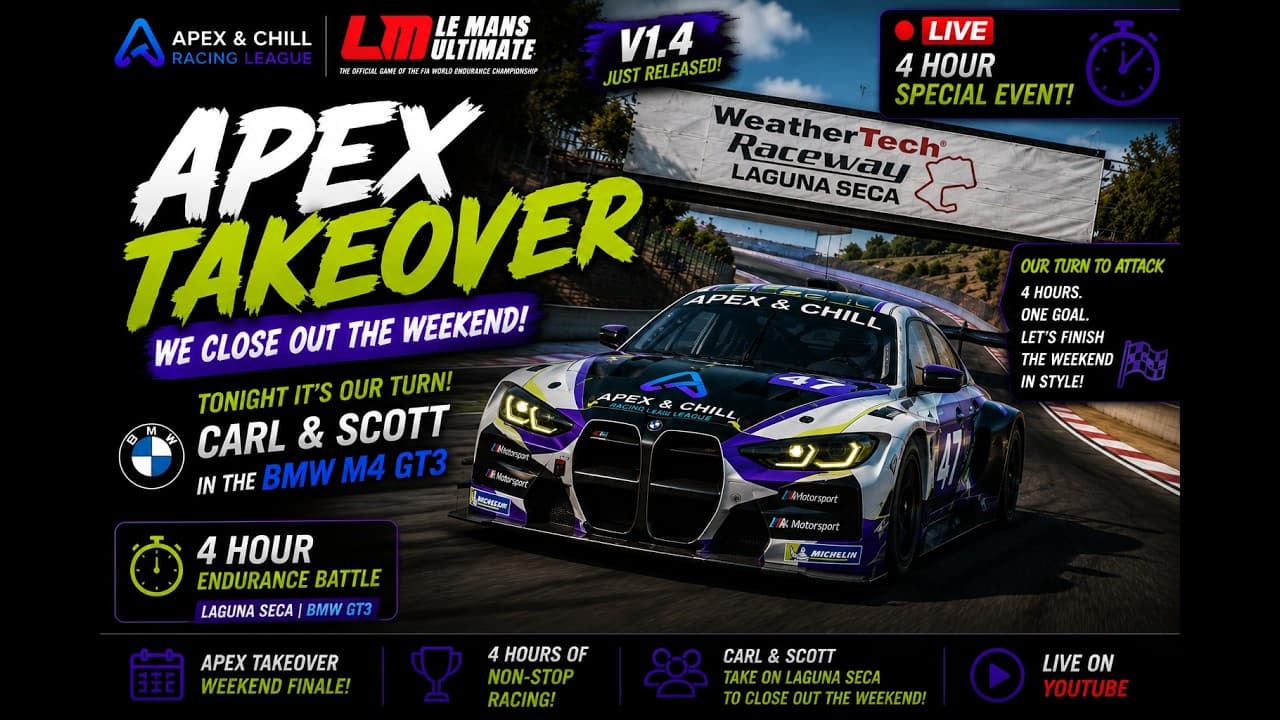 LMU LIVE 🏁 4 Hours of Laguna Seca | BMW M4 GT3 | Carl & Scott | Endurance Special